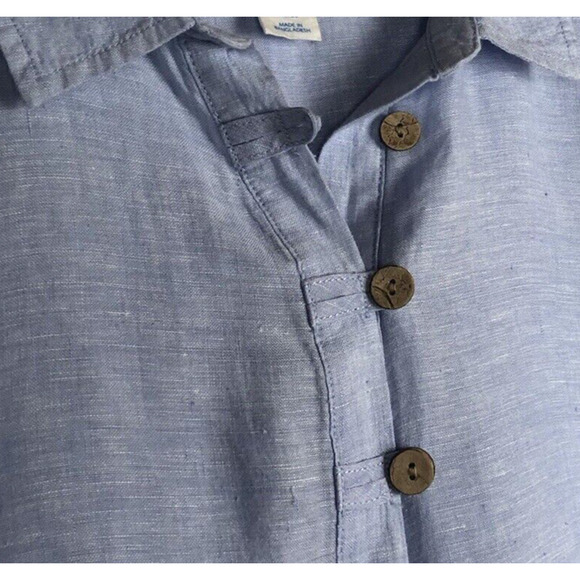 SIGRID OLSEN 100% Linen Tunic Top Sz 1X Blue Roll Tab 1/2 Button Loop Lagenlook - Picture 11 of 11